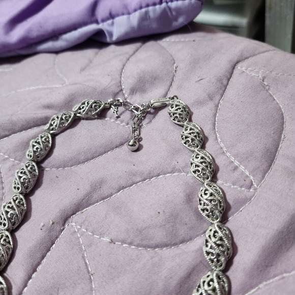 RARE Vintage Crown Trifari Silver Tone Filigree Choker Necklace - Picture 2 of 4